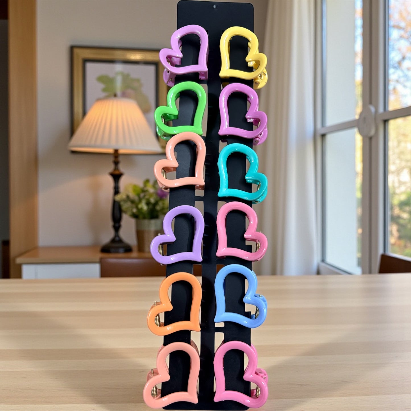 Multicolor Heart Korean Hair Claw Clips (Medium) - Pack of 12 Pcs