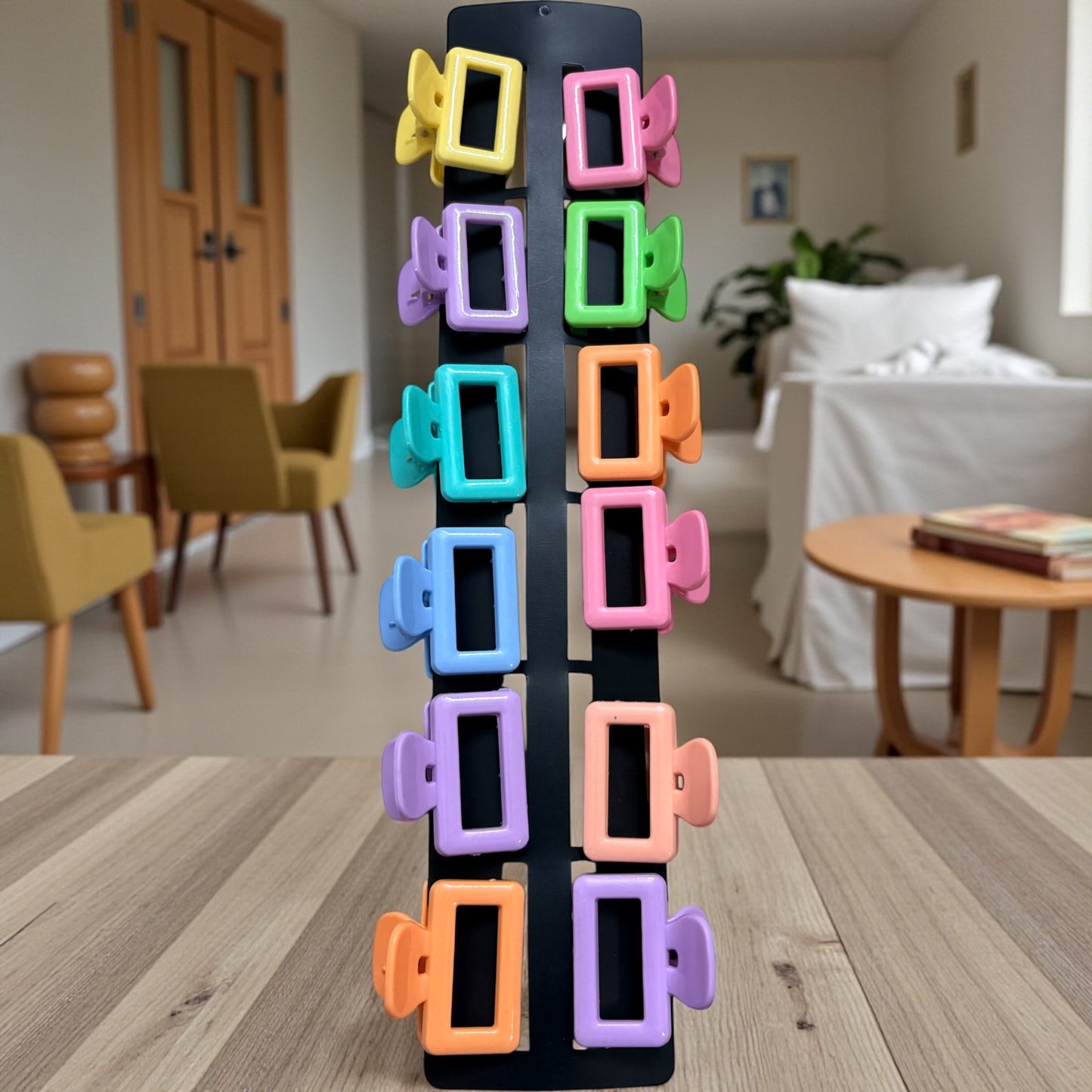 Multicolor Rectangle Korean Hair Claw Clips (Medium) - Pack of 12 Pcs