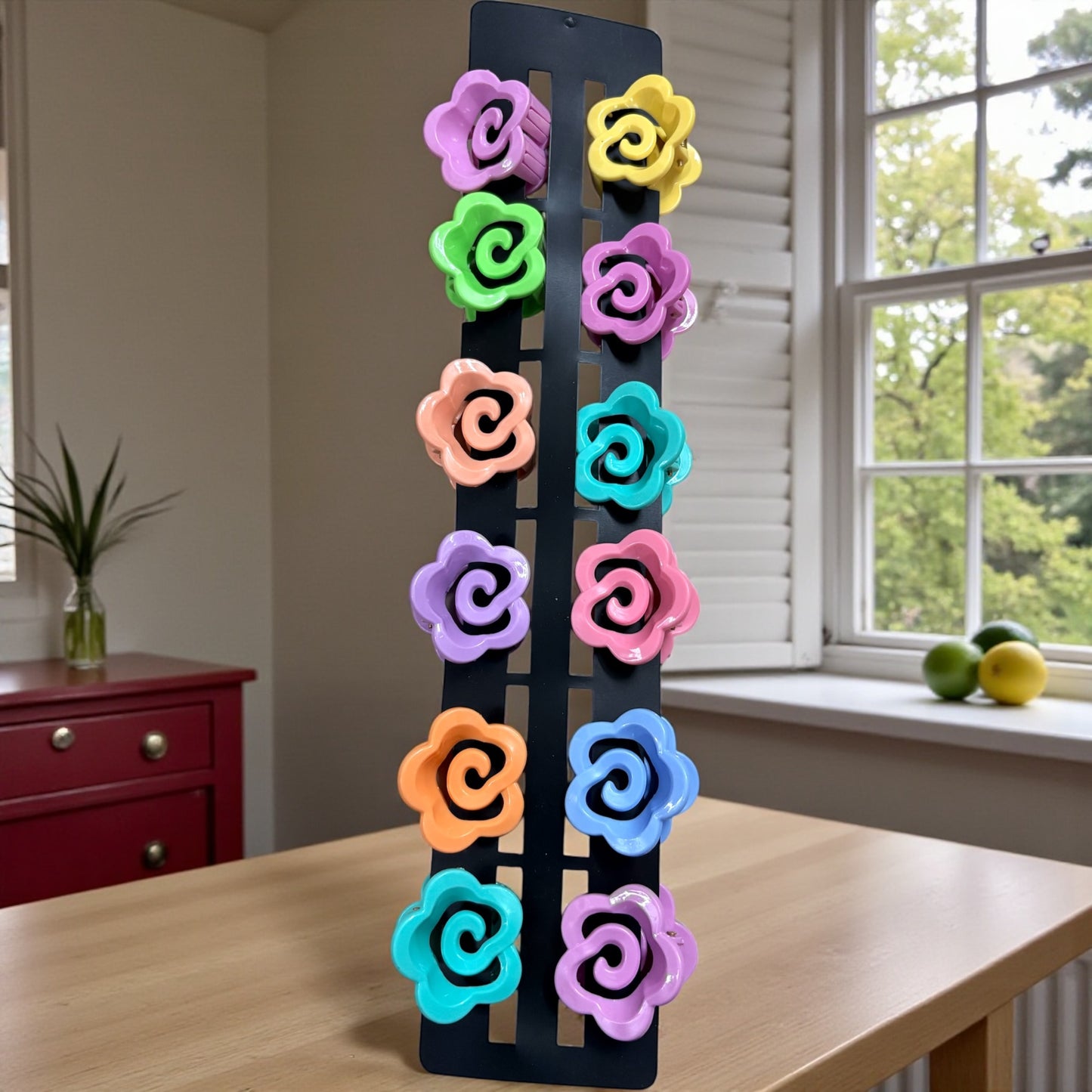 Multicolor Rose Korean Hair Claw Clips (Medium) - Pack of 12 Pcs