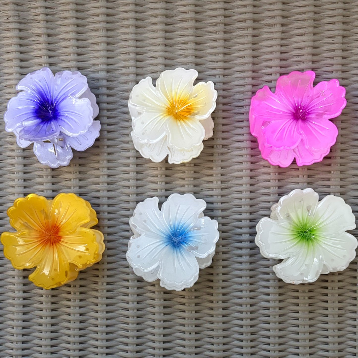 Multicolor Hibiscus Korean Hair Claw Clips - Pack of 6 Pcs JHKC1000034