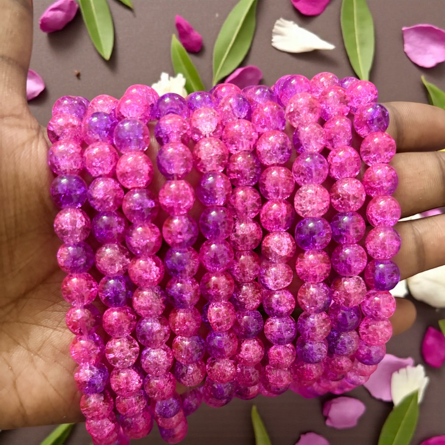 Crackle Beads 8mm - Dark Pink & Dark Purple