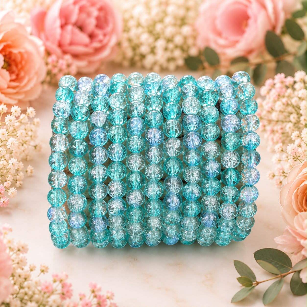 Crackle Beads 8mm - Sea Blue & Light Blue