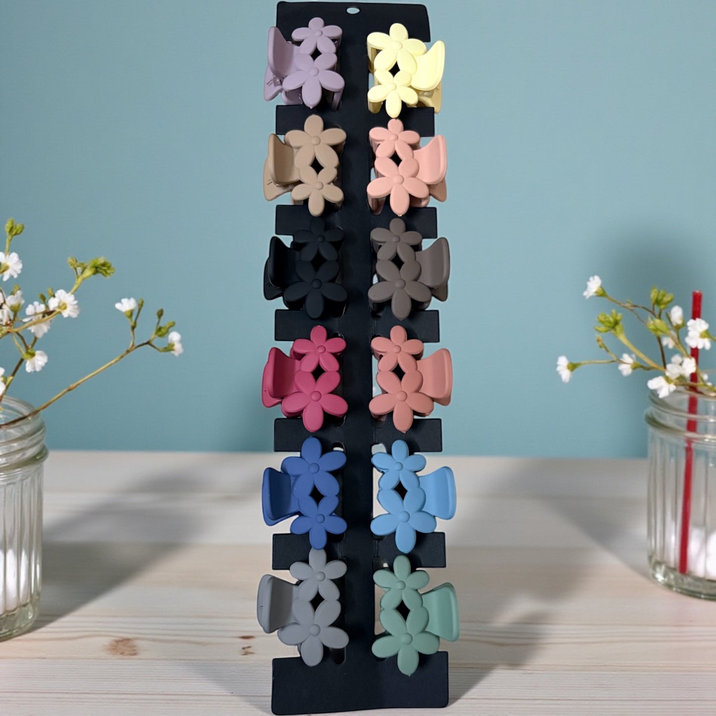 Matte Dual Flower Korean Hair Claw Clips (Medium) - Pack of 12 Pcs JHKC100150