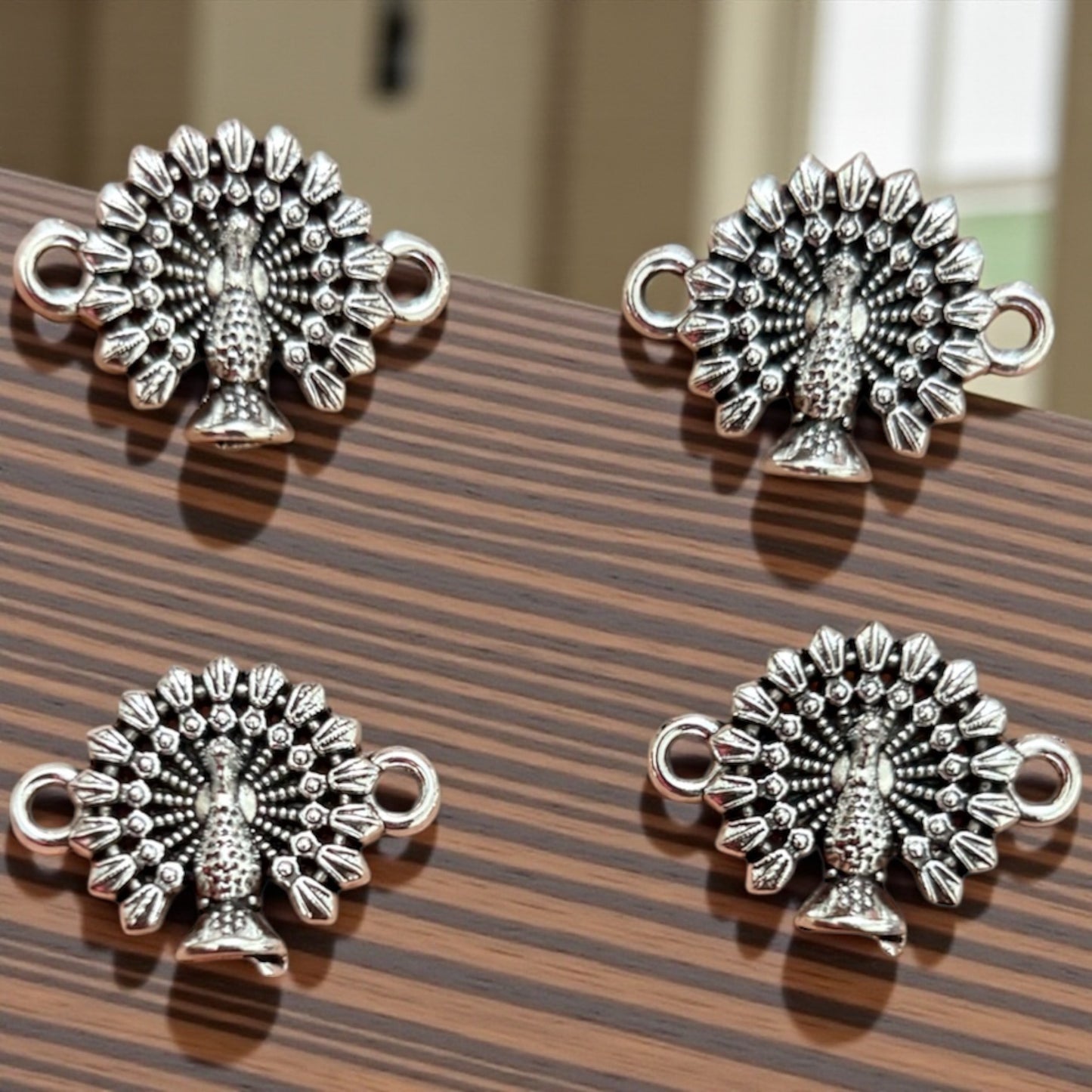 Silver Peacock Metal Oxidized Pendant 1pc