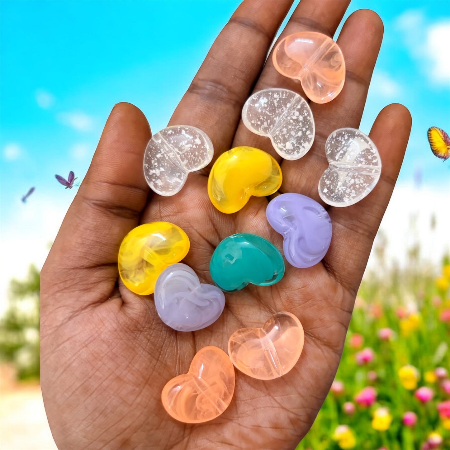 Acrylic Marble Heart Beads - pack of 10pcs