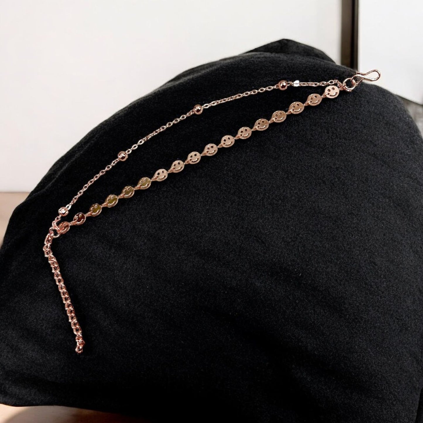 Rose Gold Plated Adjustable Double Layer Smiley Fancy Bracelet