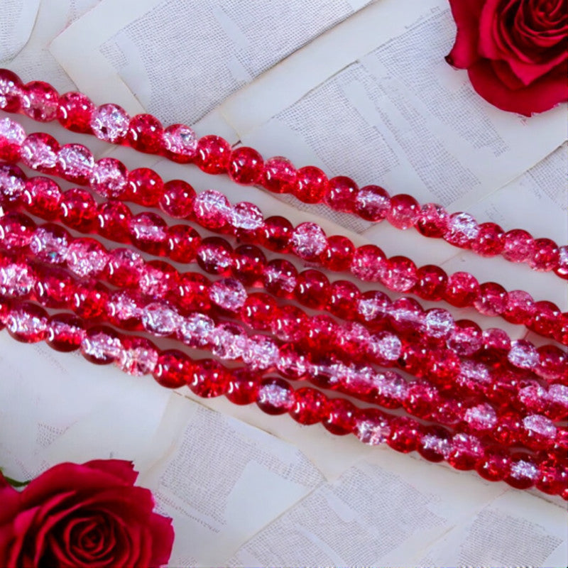 Crackle Beads 8mm - Dark Red & White