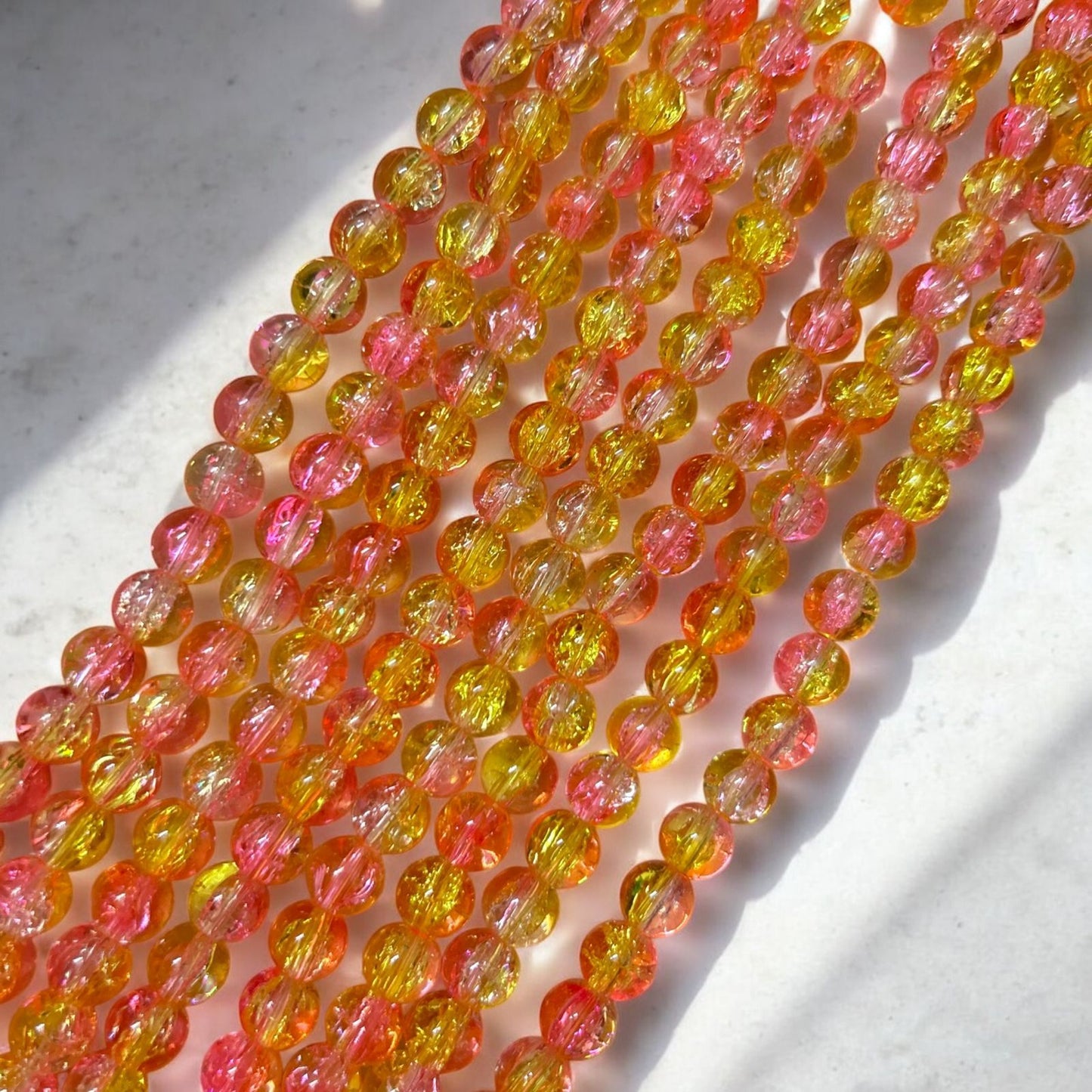 Crackle Beads 8mm - Pink & Yellow