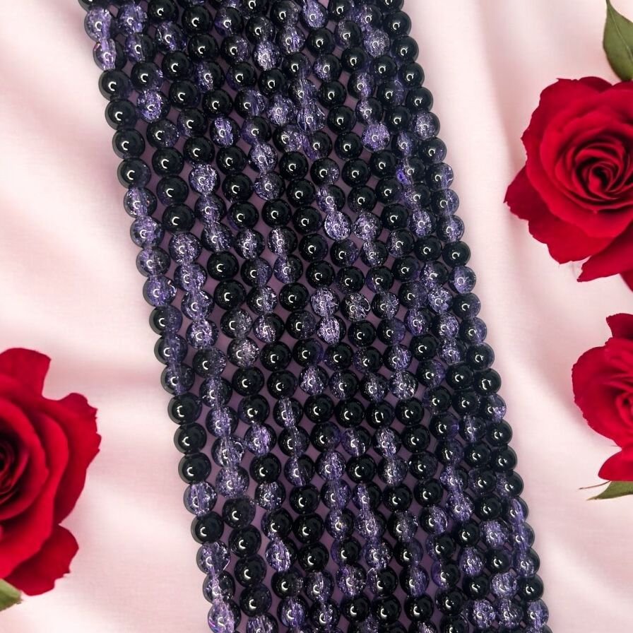 Crackle Beads 8mm - Purple & Black