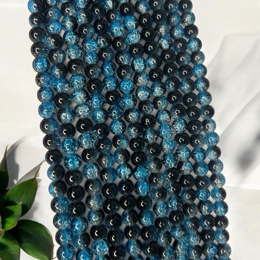 Crackle Beads 8mm - Sky Blue & Black