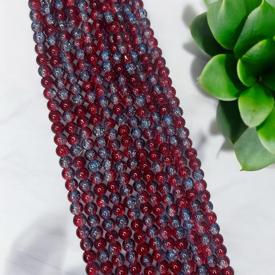 Crackle Beads 8mm - Red & Grey
