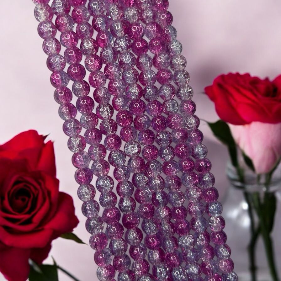 Crackle Beads 8mm - Magenta & White