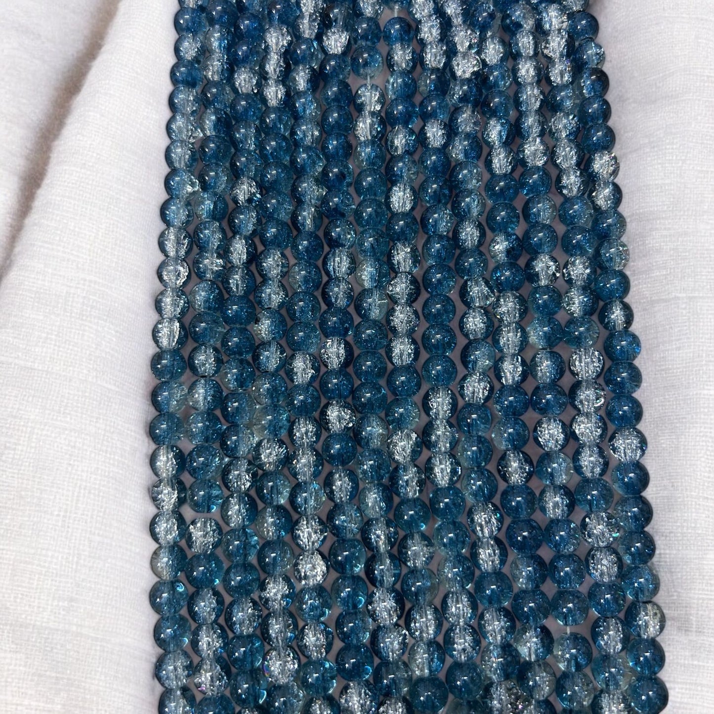 Crackle Beads 8mm -Peacock Blue & White