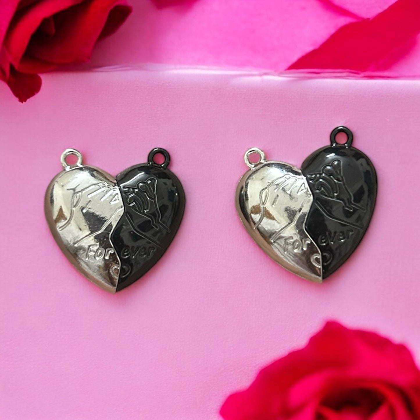 Forever Magnetic Heart Charm - Silver & Black