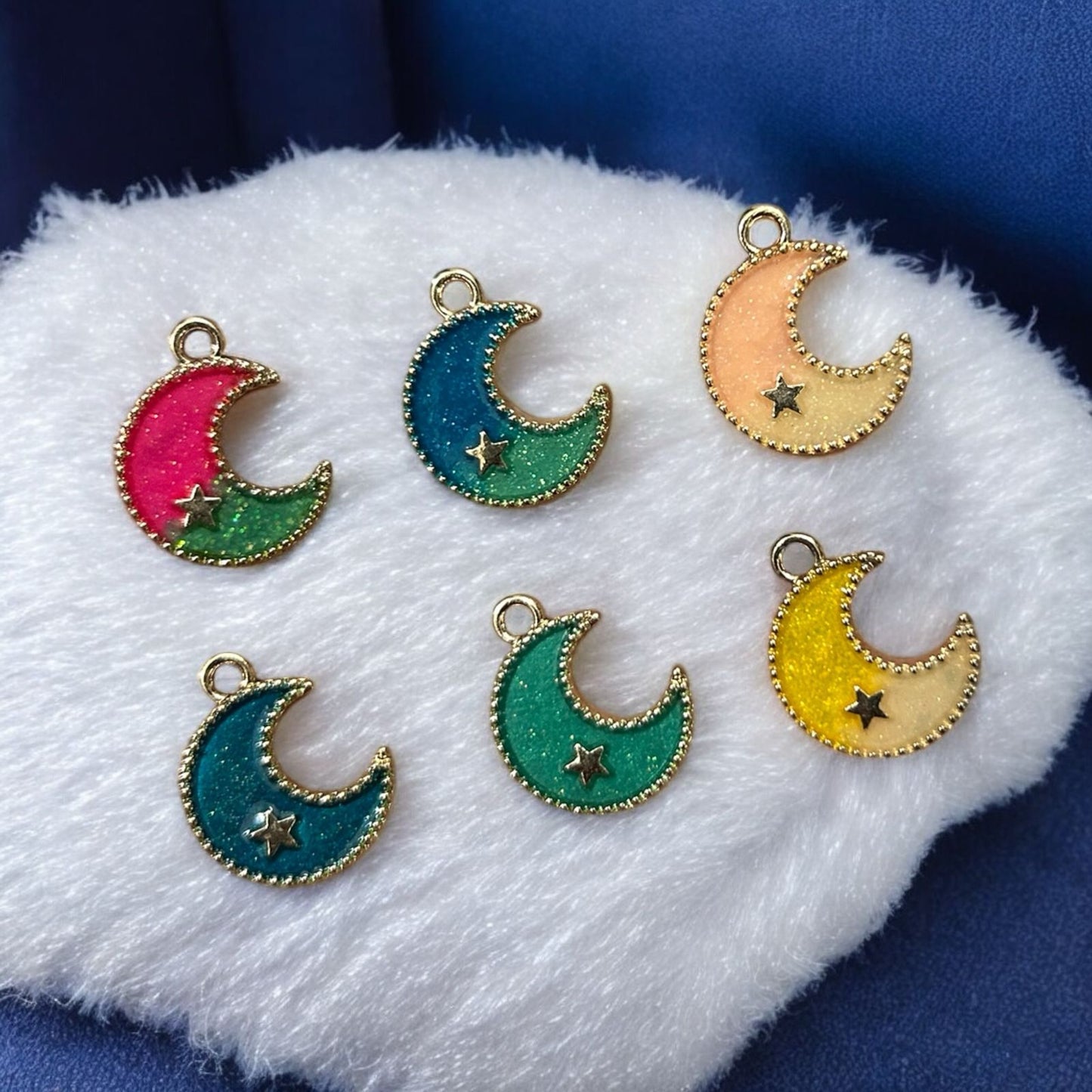 Multicolor Moon with Star Charm