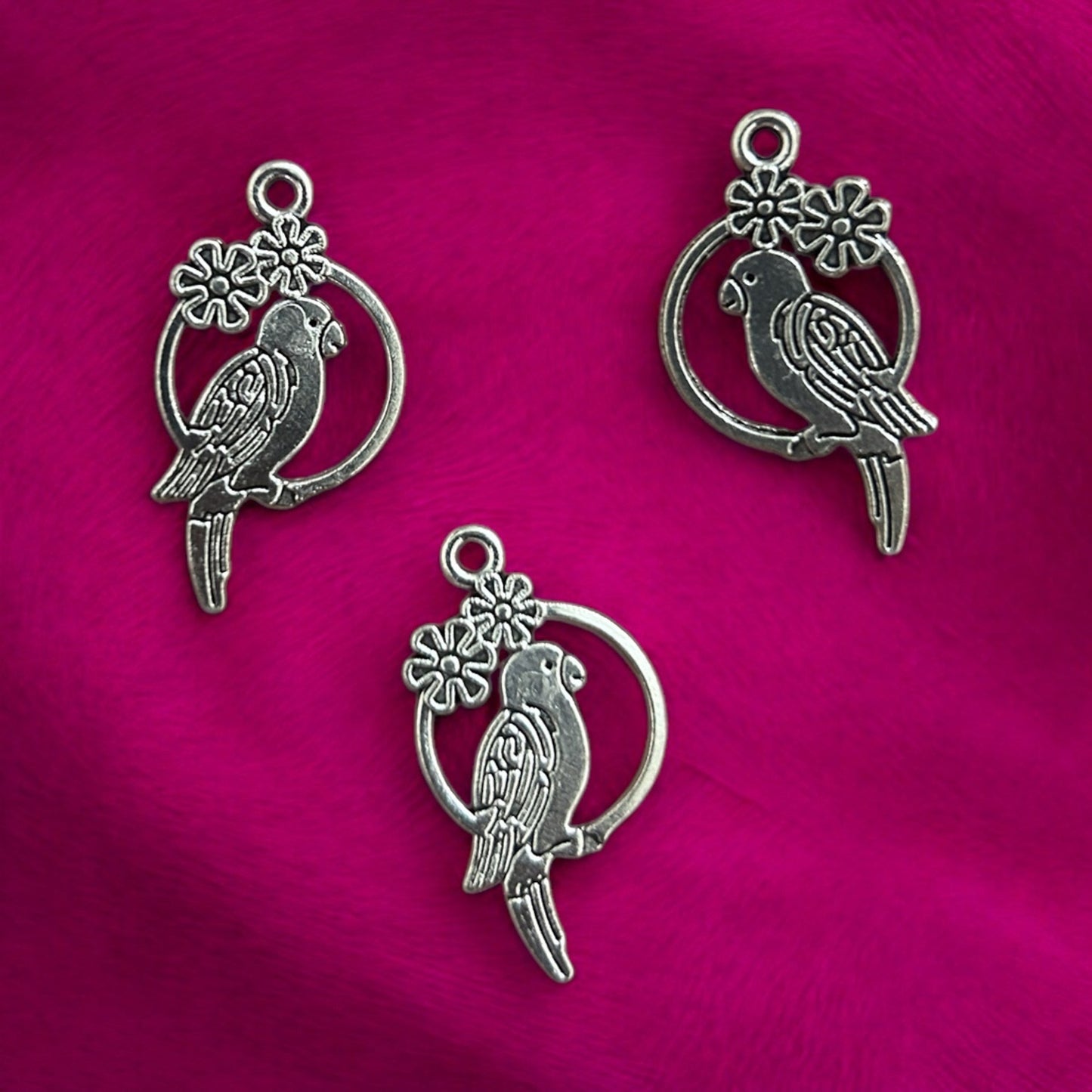 Cute Parrot Metal Charm 2pcs