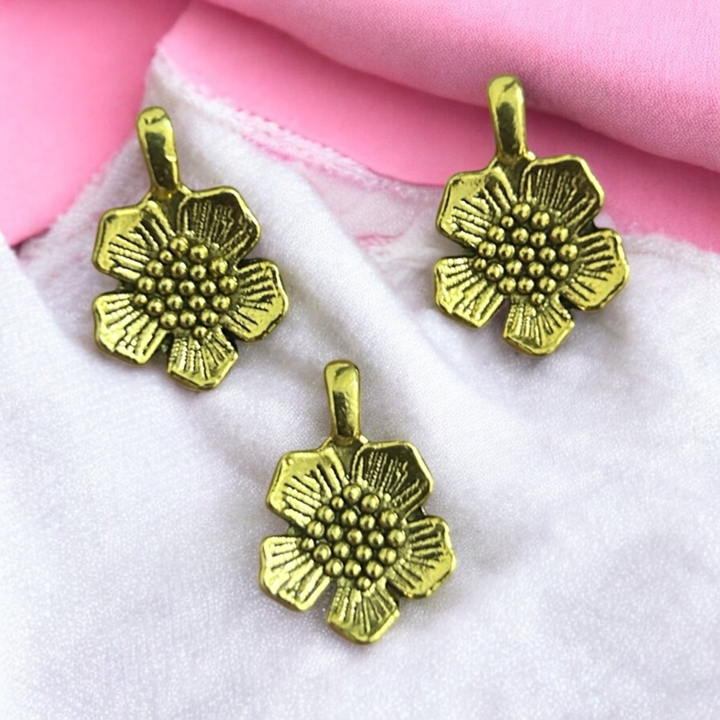 Gold Hibiscus Metal Charm 2pcs