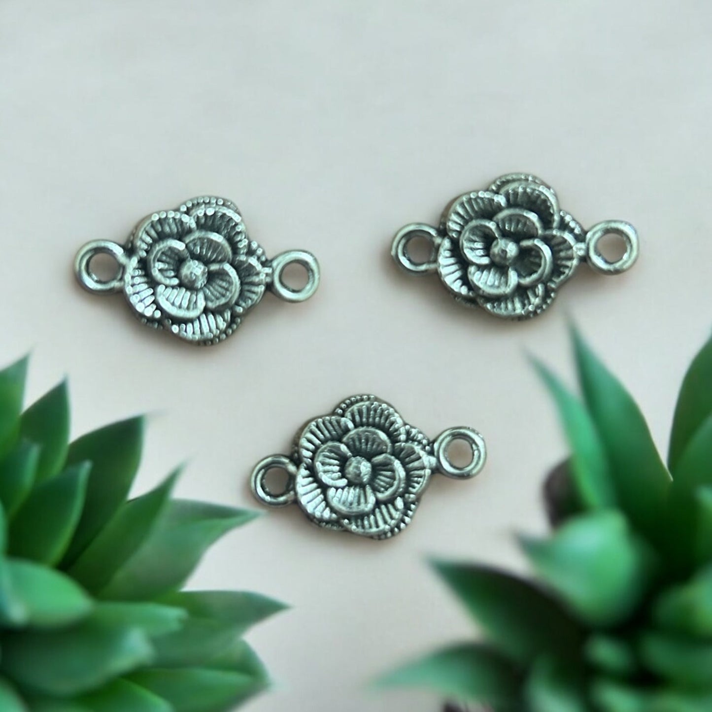 Rose Connector Metal Charm 2pcs