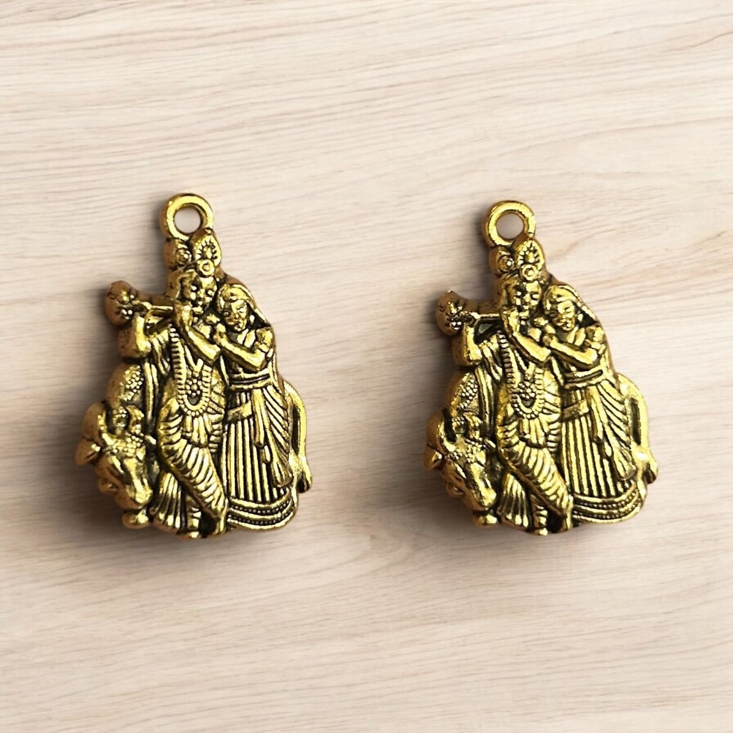 Krishna & Radha Metal Charm - Gold