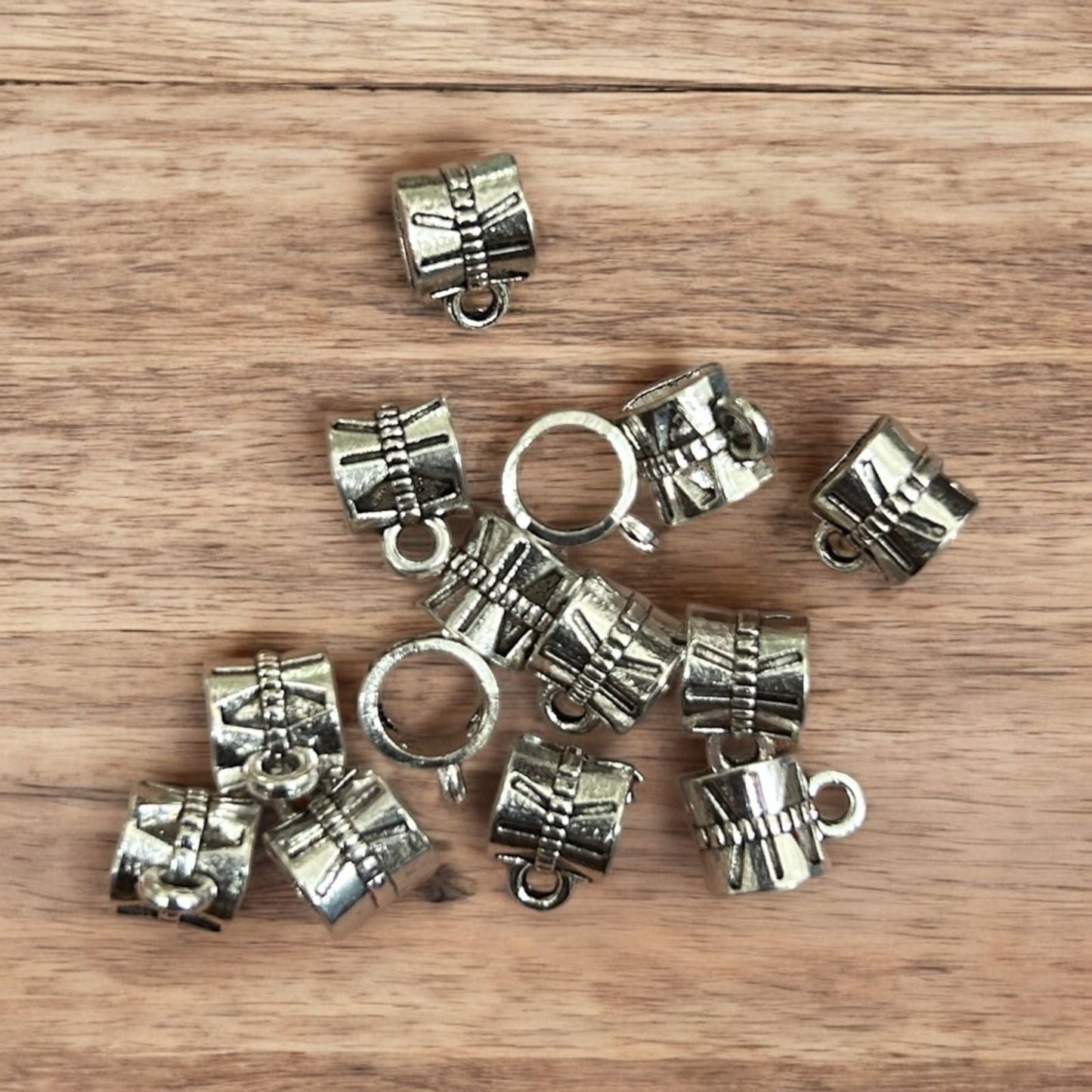 Silver Bail Connector Spacer Beads 3Pcs