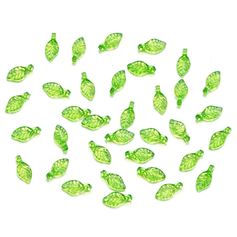 Acrylic Transparent Small Green Leaf (Pack of 5pcs)