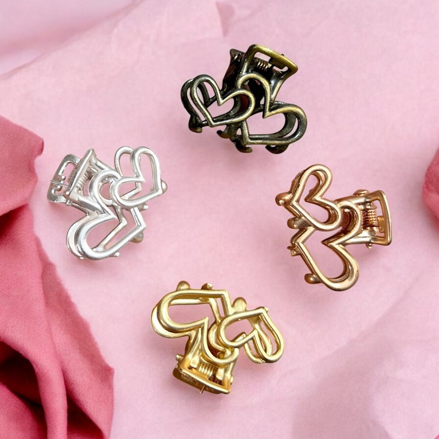 Metal Double Heart Shape Hair Claw Clips for Women