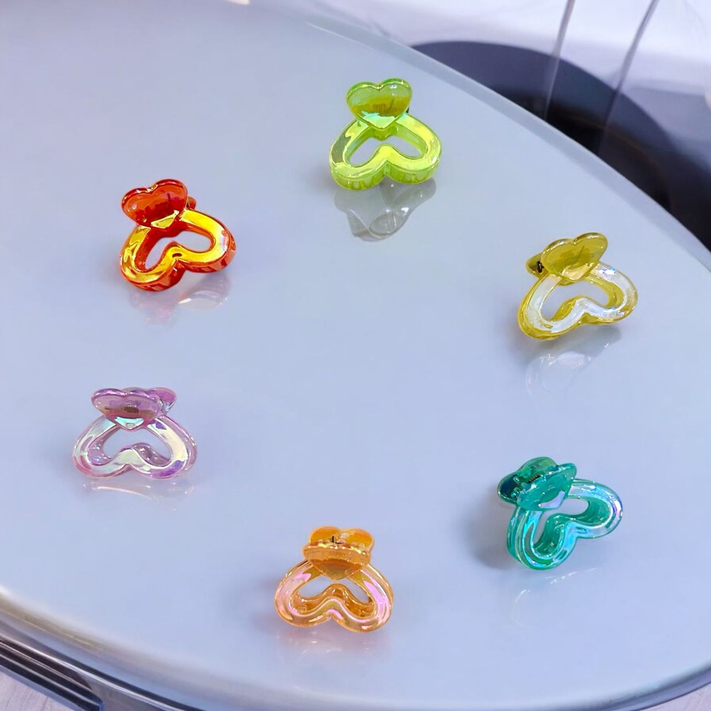 Holographic Colorful Heart Hair Clip for Women (Mixed of 6pcs)