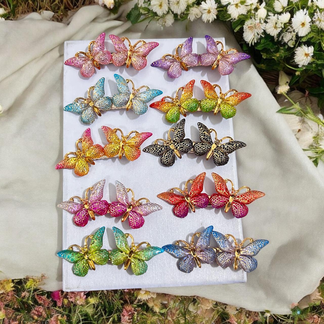 Colorful Resin Butterfly High Quality Hair Clips (Set of 2 - Mixed Color)