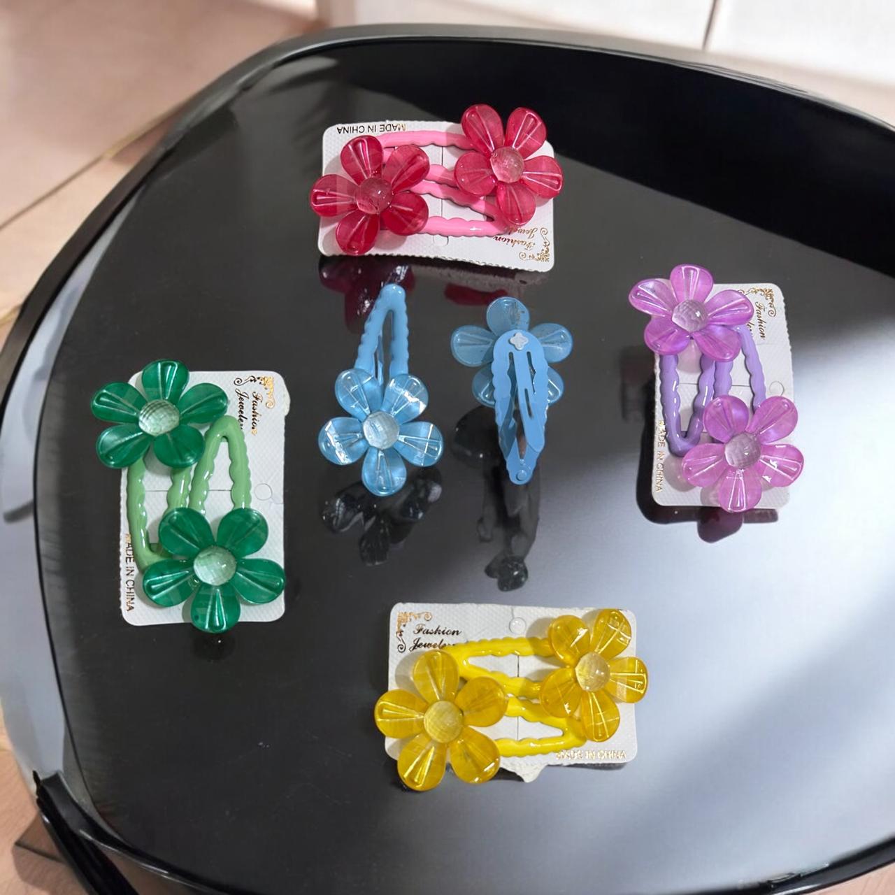 Premium Fluorescent Color Flower Hair Clip for girls (1 Pair)