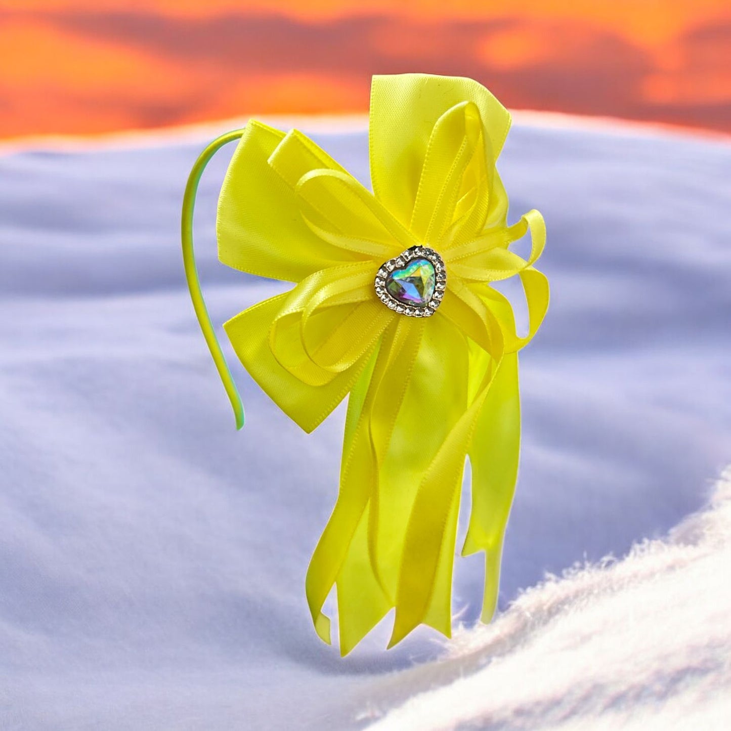 Premium Ribbon Bow with Heart Stone Hairband/Headband for Baby Girls, Kids (1 Piece)