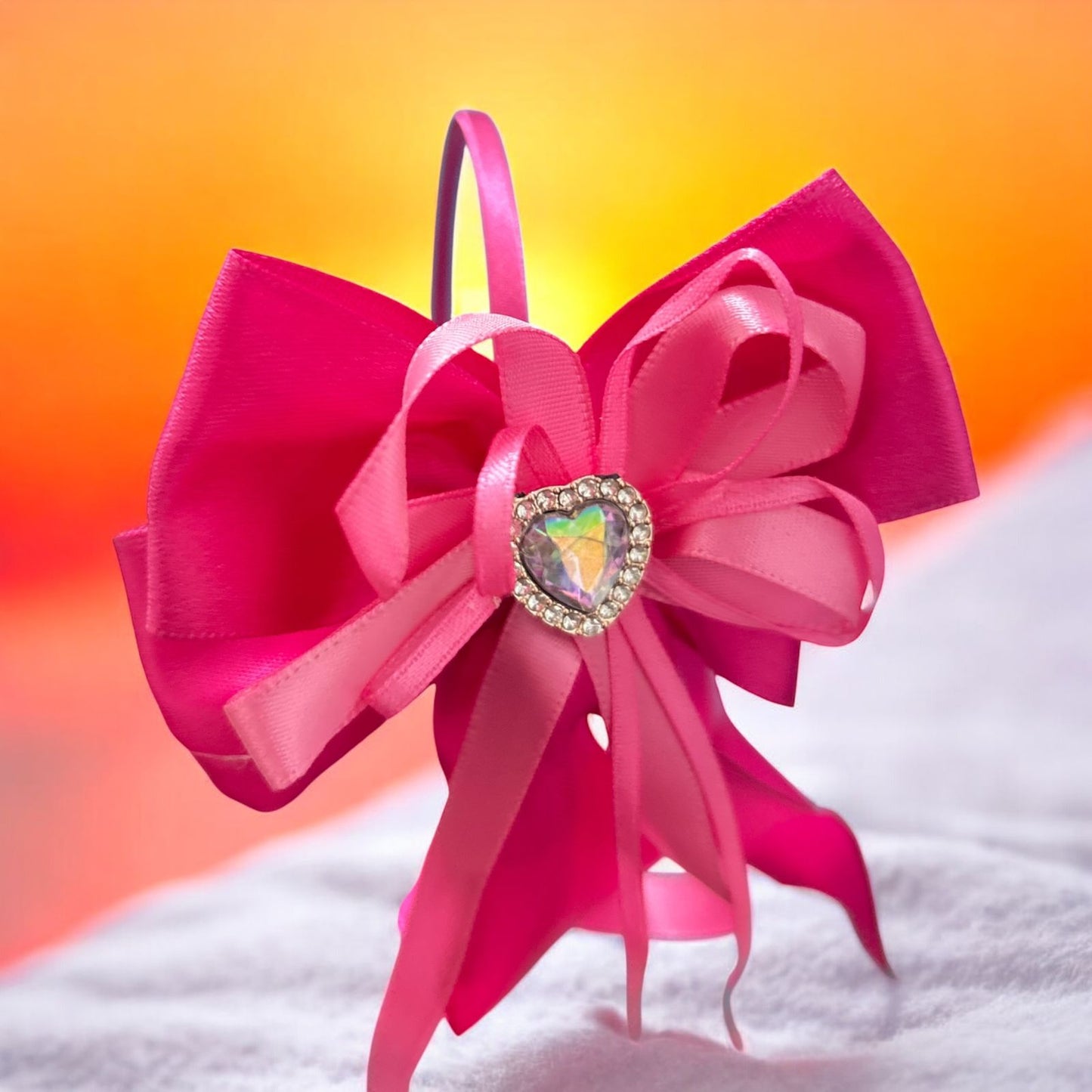 Premium Ribbon Bow with Heart Stone Hairband/Headband for Baby Girls, Kids (1 Piece)