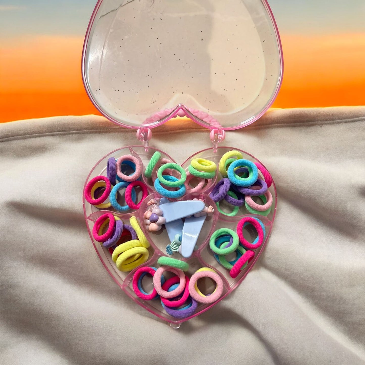 Heart Colorful Hair Band & Hair Clip Gift Combo Box for Girls