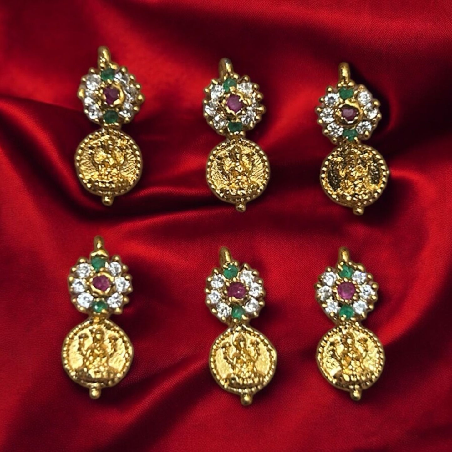 AD Stone Flower with Lakshmi Coin Small Pendant #3