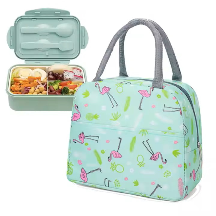 Premium Flamingo Printed Insulated Leak-Proof Lunch bag for Kids & Adults