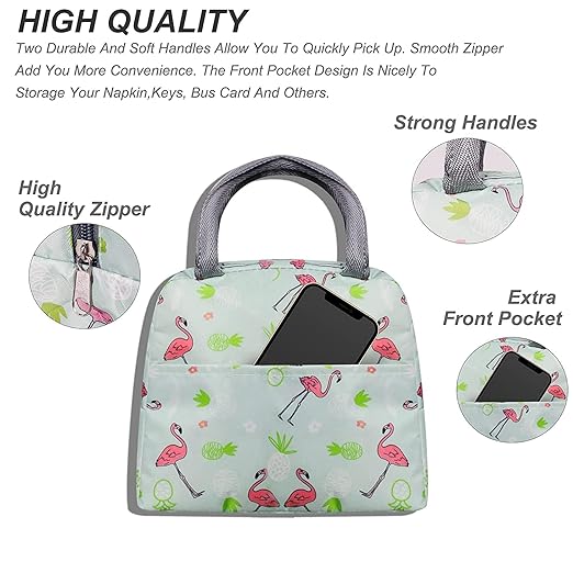 Premium Flamingo Printed Insulated Leak-Proof Lunch bag for Kids & Adults