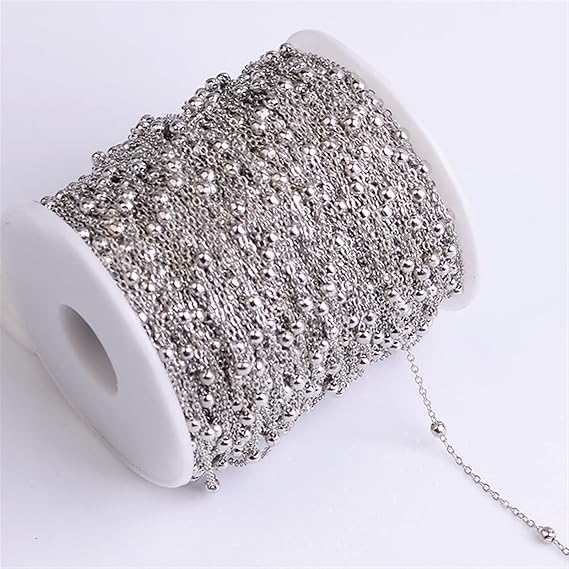 Beaded Ball chain for Jewellery Making - Silver (1 meter)