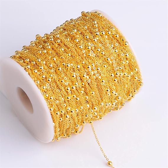 Beaded Ball chain for Jewellery Making - Gold (1 meter)