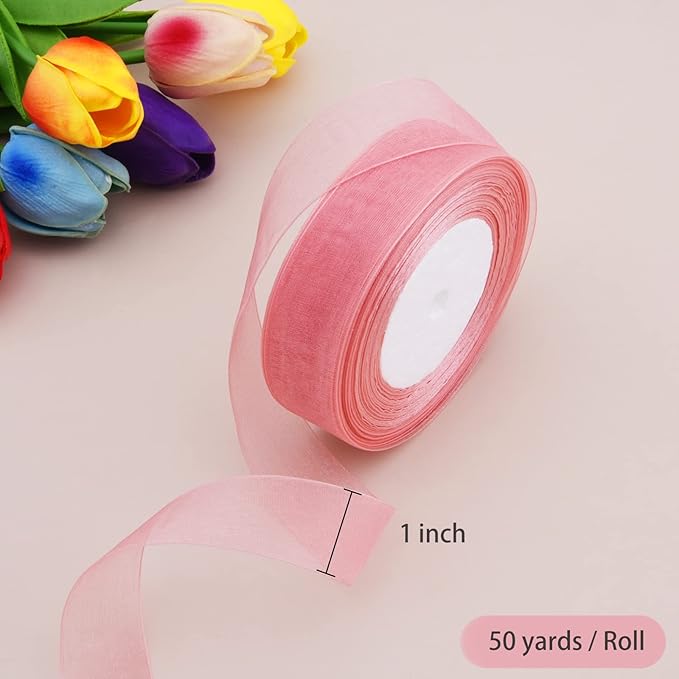 Organza Ribbon for Bow Making, Gift Wrapping, Crafting & Decoration (1 Inch, 40 - 45m)