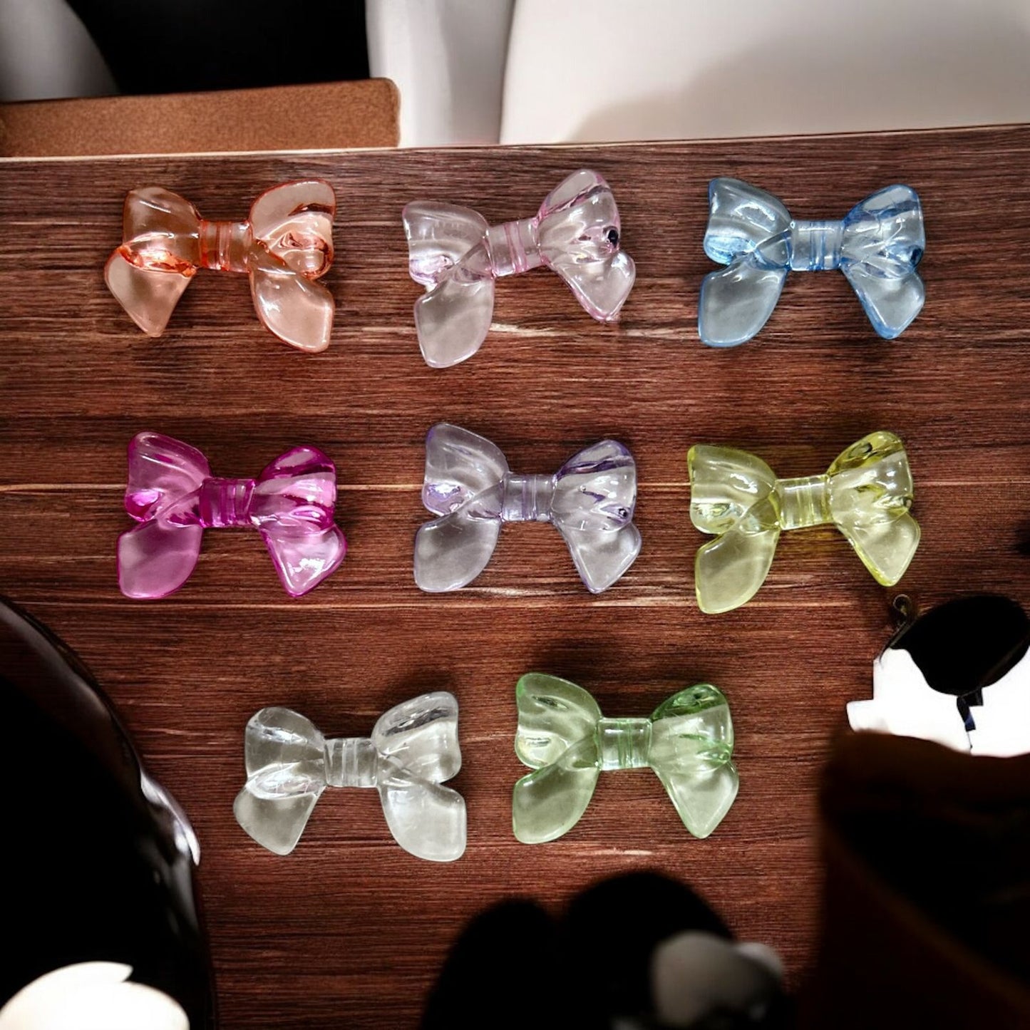 Multicolor Transparent Acrylic Shiny Bow Charm (Mixed Pack of 5)