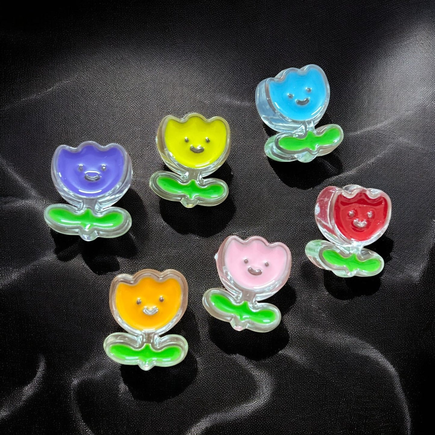 Multicolor Acrylic Smiley Flower Theme Charms (Mixed Pack of 5)
