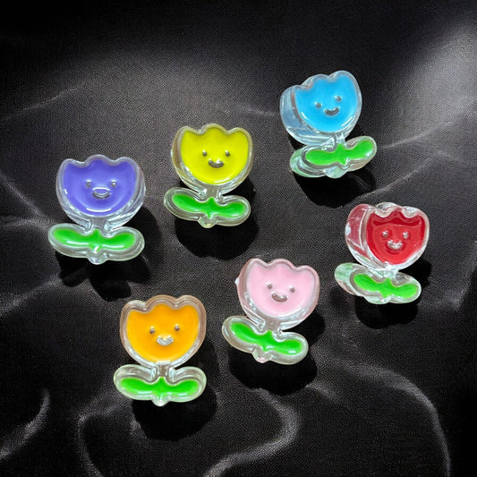 Multicolor Acrylic Smiley Flower Theme Charms (Mixed Pack of 5)