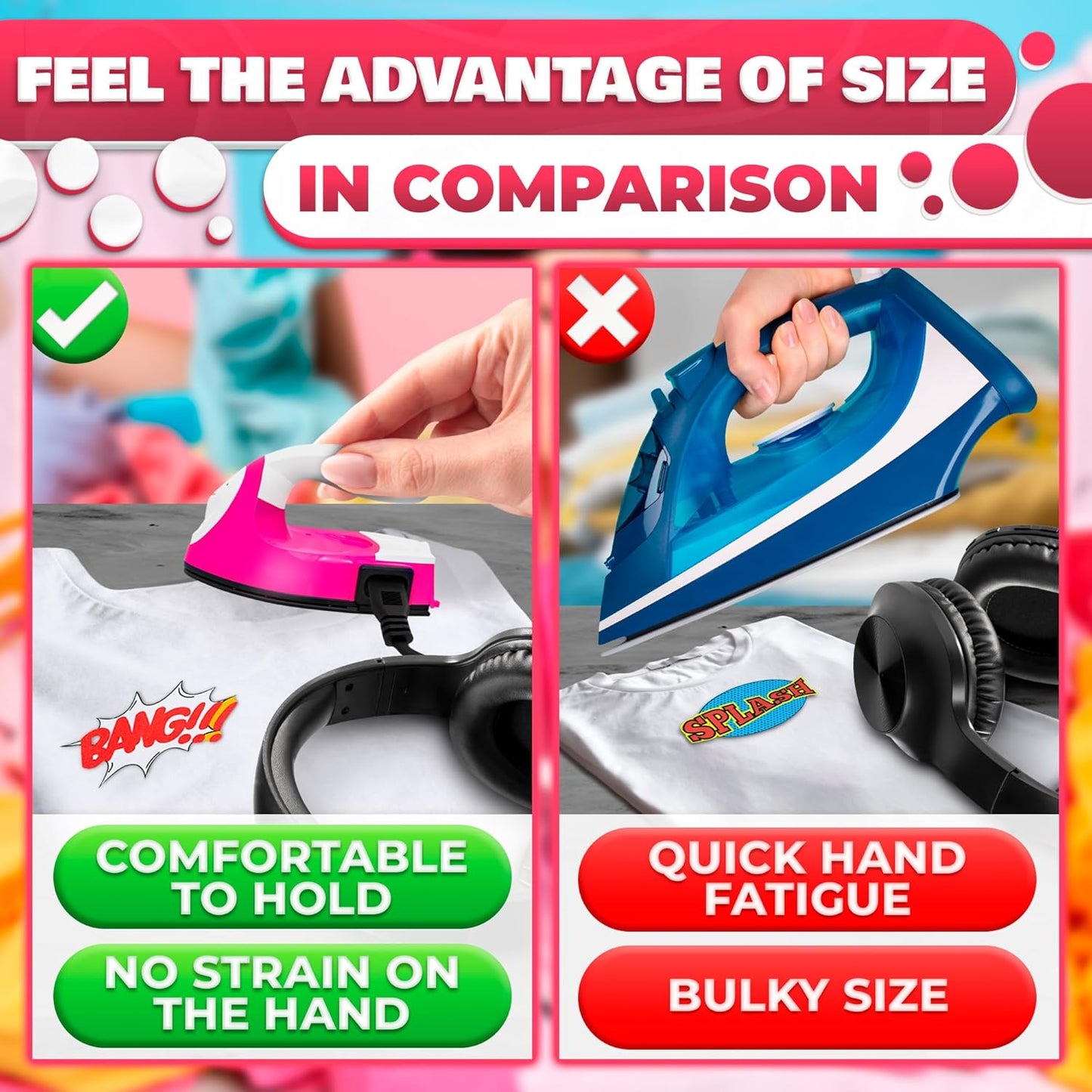 Mini Iron for Tailoring Cloths, Craft Finding and Heat transfer vinyl projects