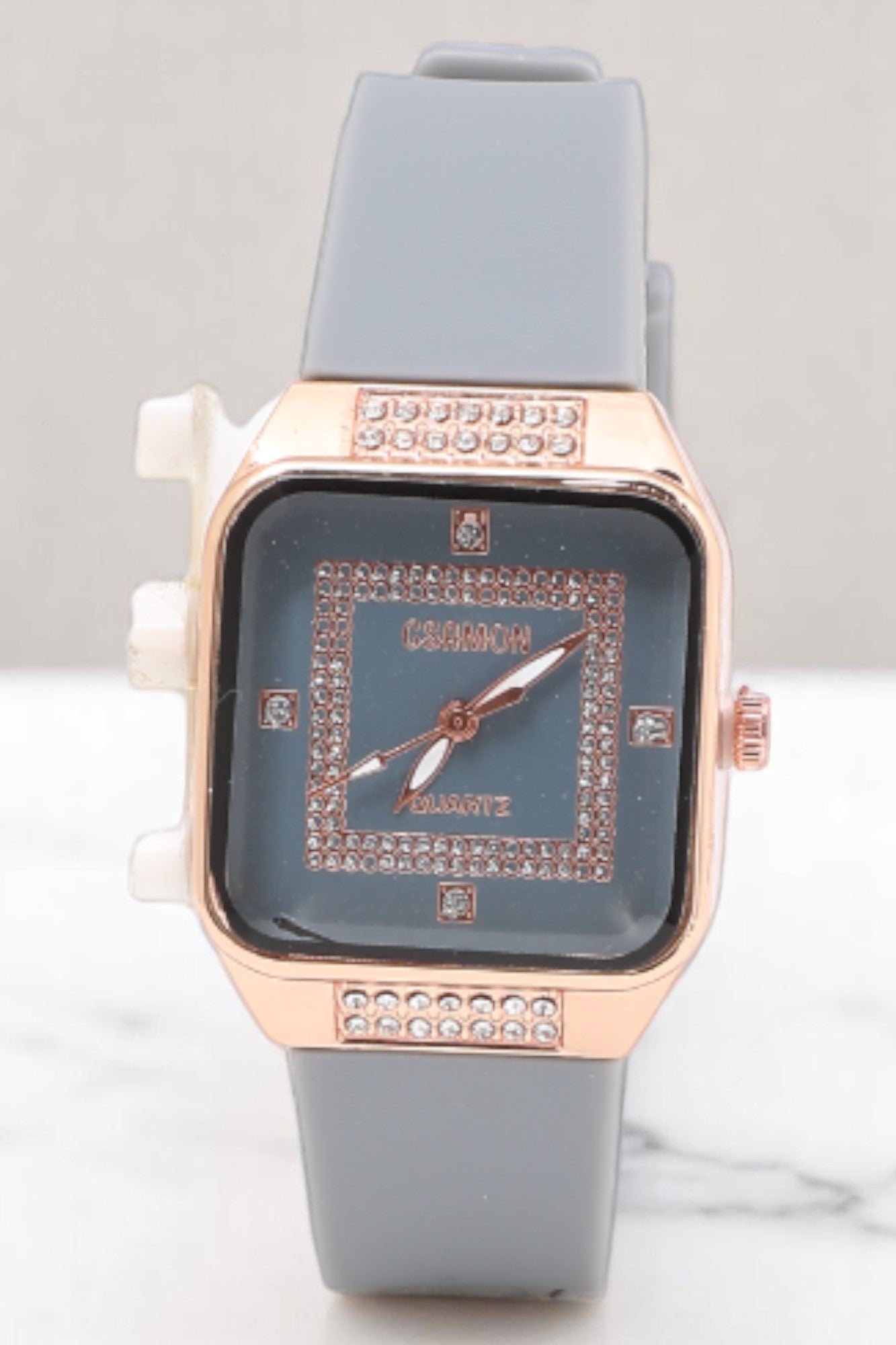 Premium Rectangle Stone Dial Analog Watch for Women - Grey