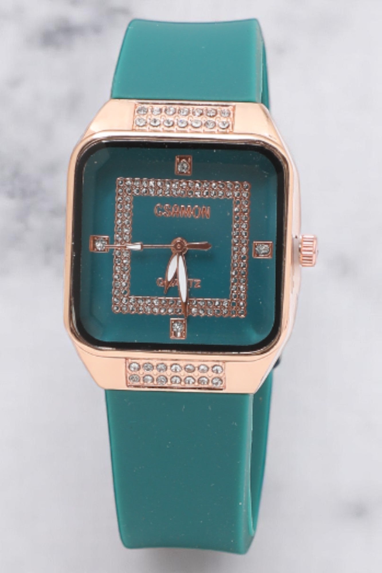 Premium Rectangle Stone Dial Analog Watch for Women - Green