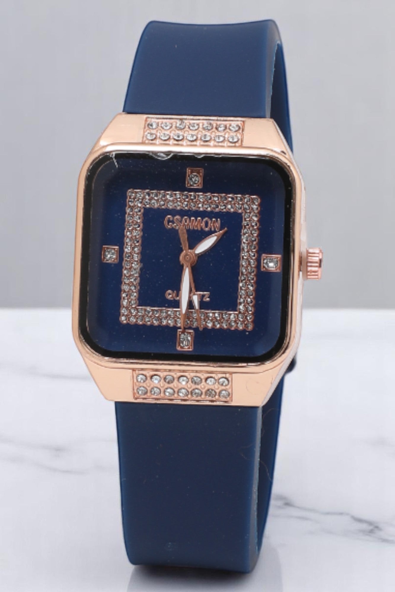 Premium Rectangle Stone Dial Analog Watch for Women - Blue