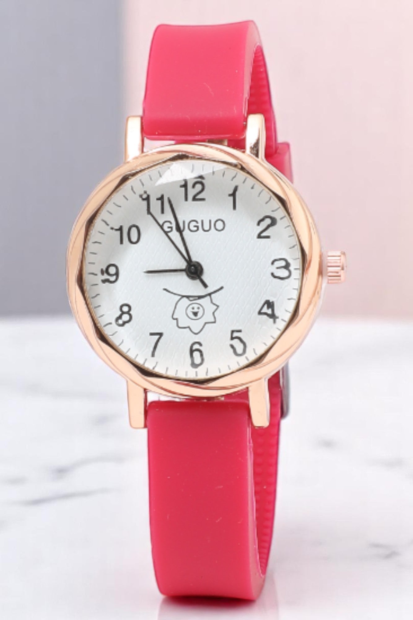 Smiley Printed Dial Analog Watch for Women with Pink Strap