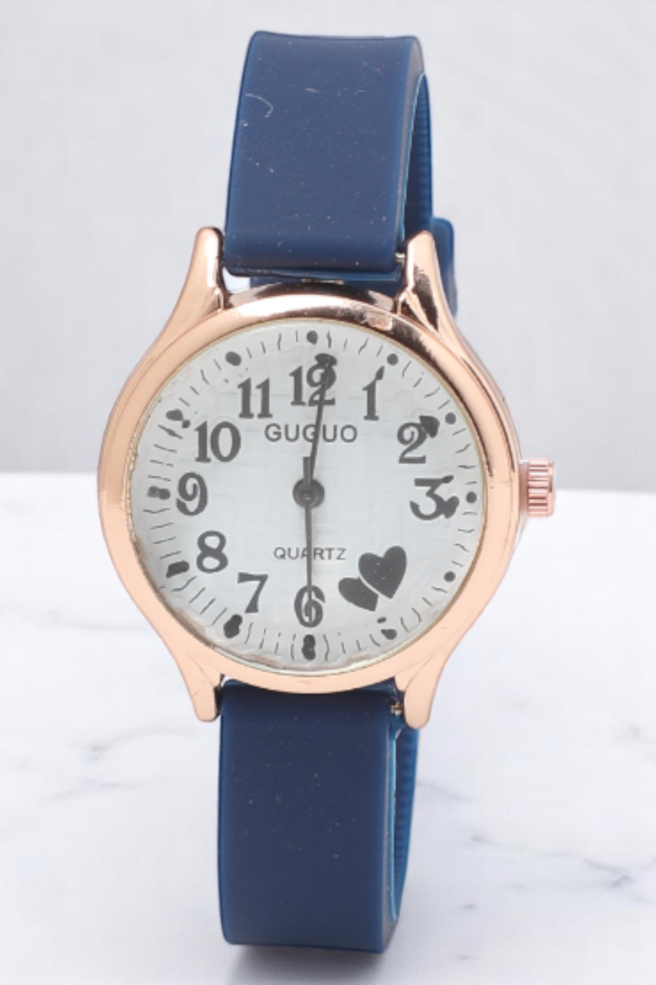 Black Heart Printed Dial Analog Watch with Blue Strap