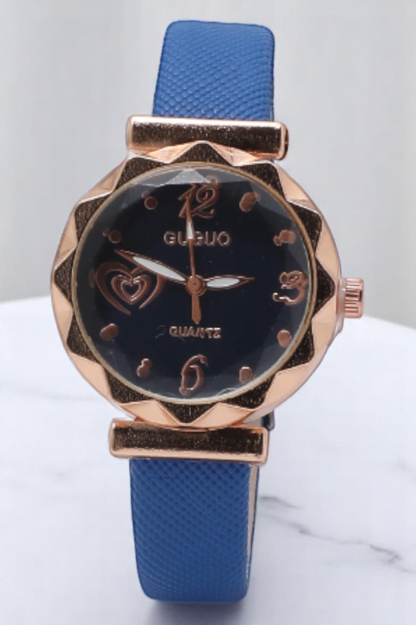 Layer Heart Printed Dial Analog Watch with Blue Strap