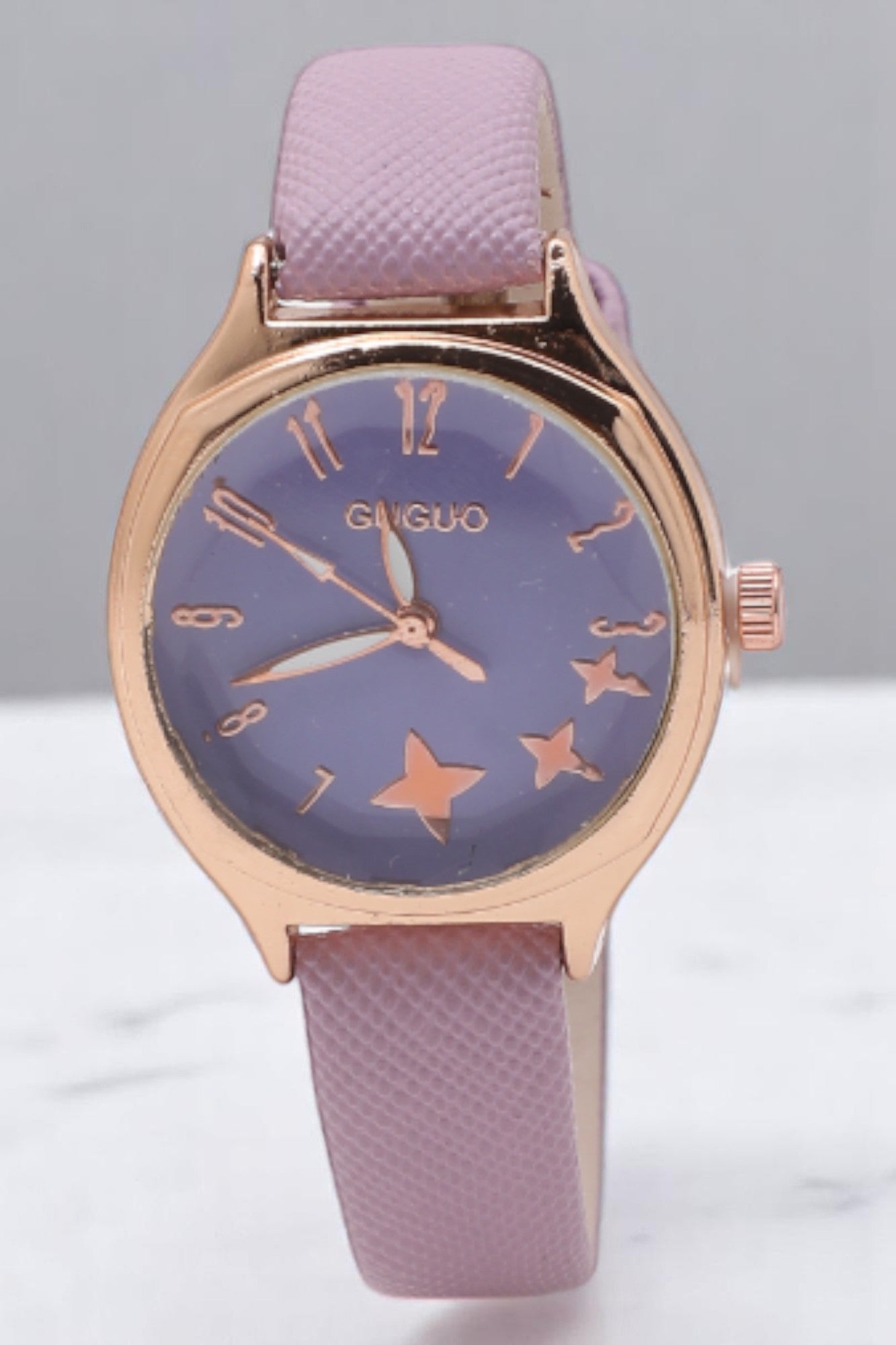 Star Printed Dial Analog Watch with Purple Strap