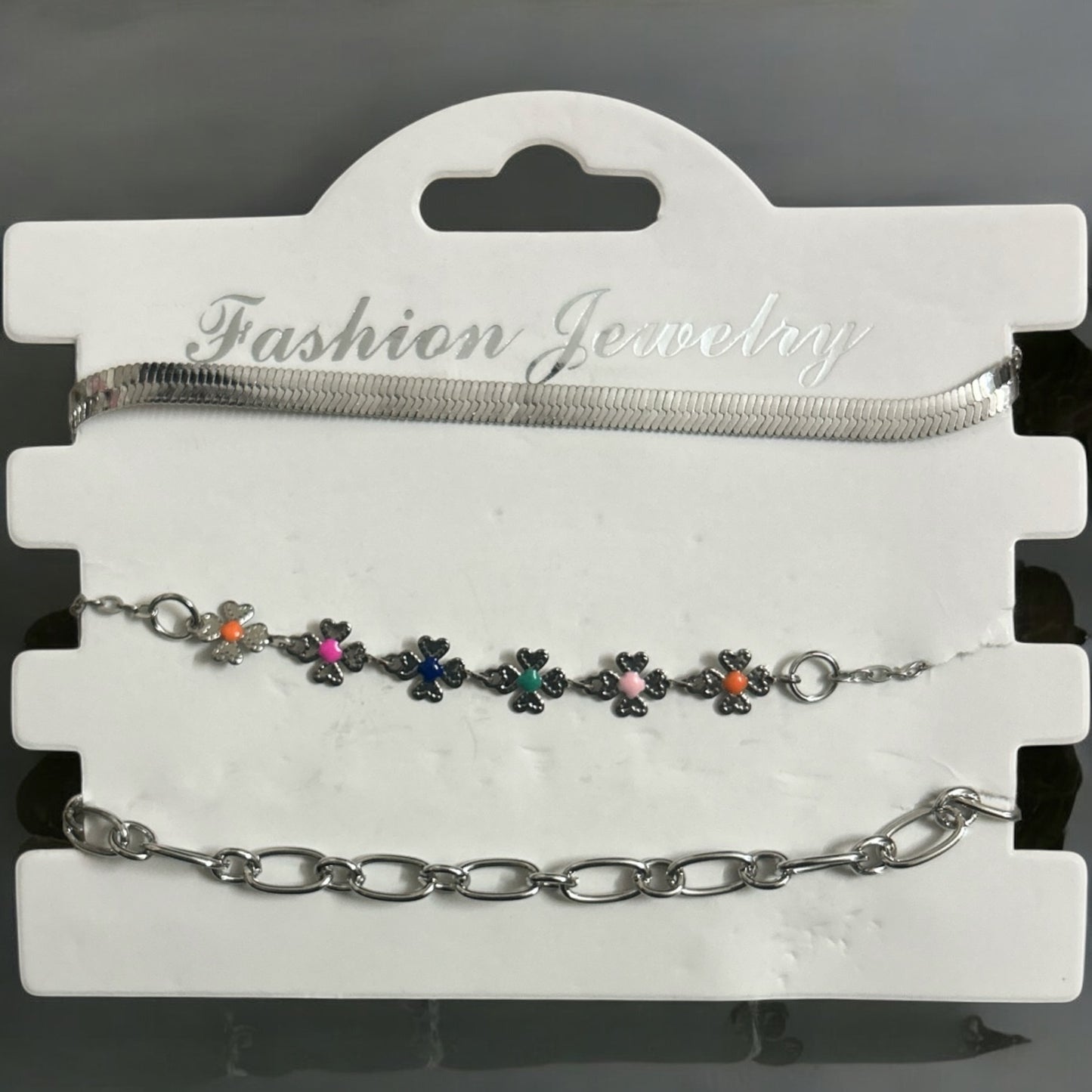 Silver Plated Adjustable Clover Heart Fancy Bracelet